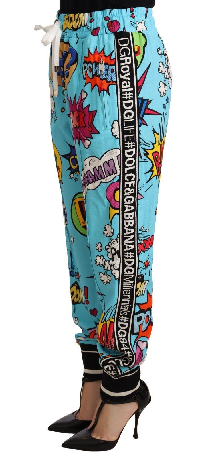 Blaue Dolce &amp; Gabbana-Jogginghose aus Viskose-Stretch mit Cartoon-Print