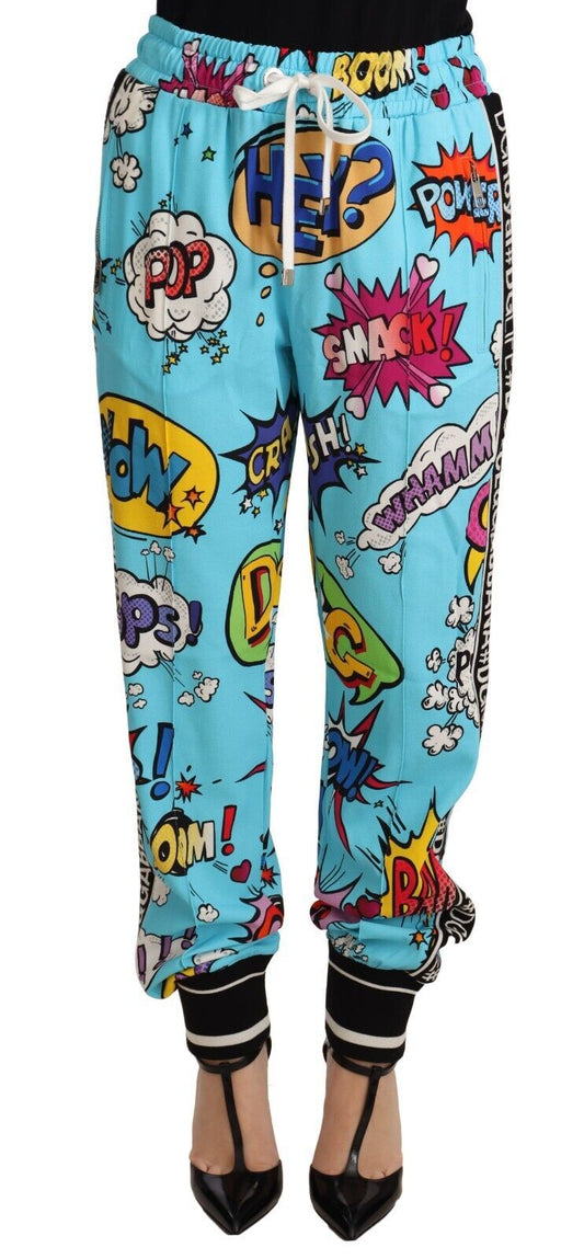 Blaue Dolce &amp; Gabbana-Jogginghose aus Viskose-Stretch mit Cartoon-Print