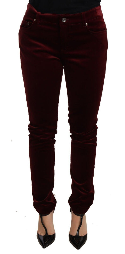 Dolce &amp; Gabbana Pantalon skinny en velours rouge Pantalon stretch en coton