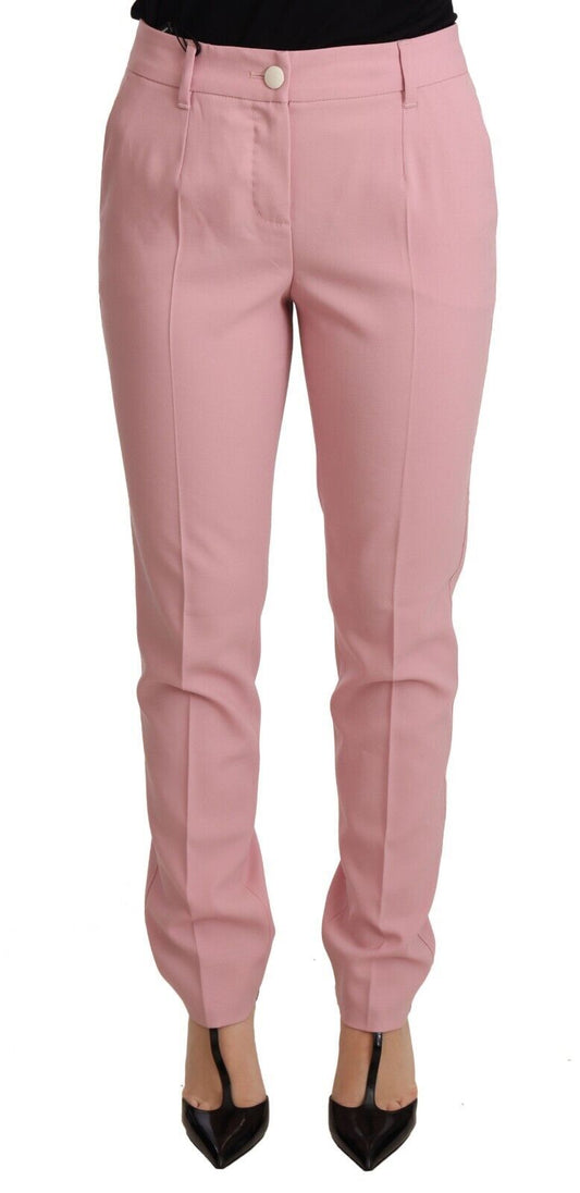 Dolce &amp; Gabbana Pantalon femme rose en laine vierge stretch