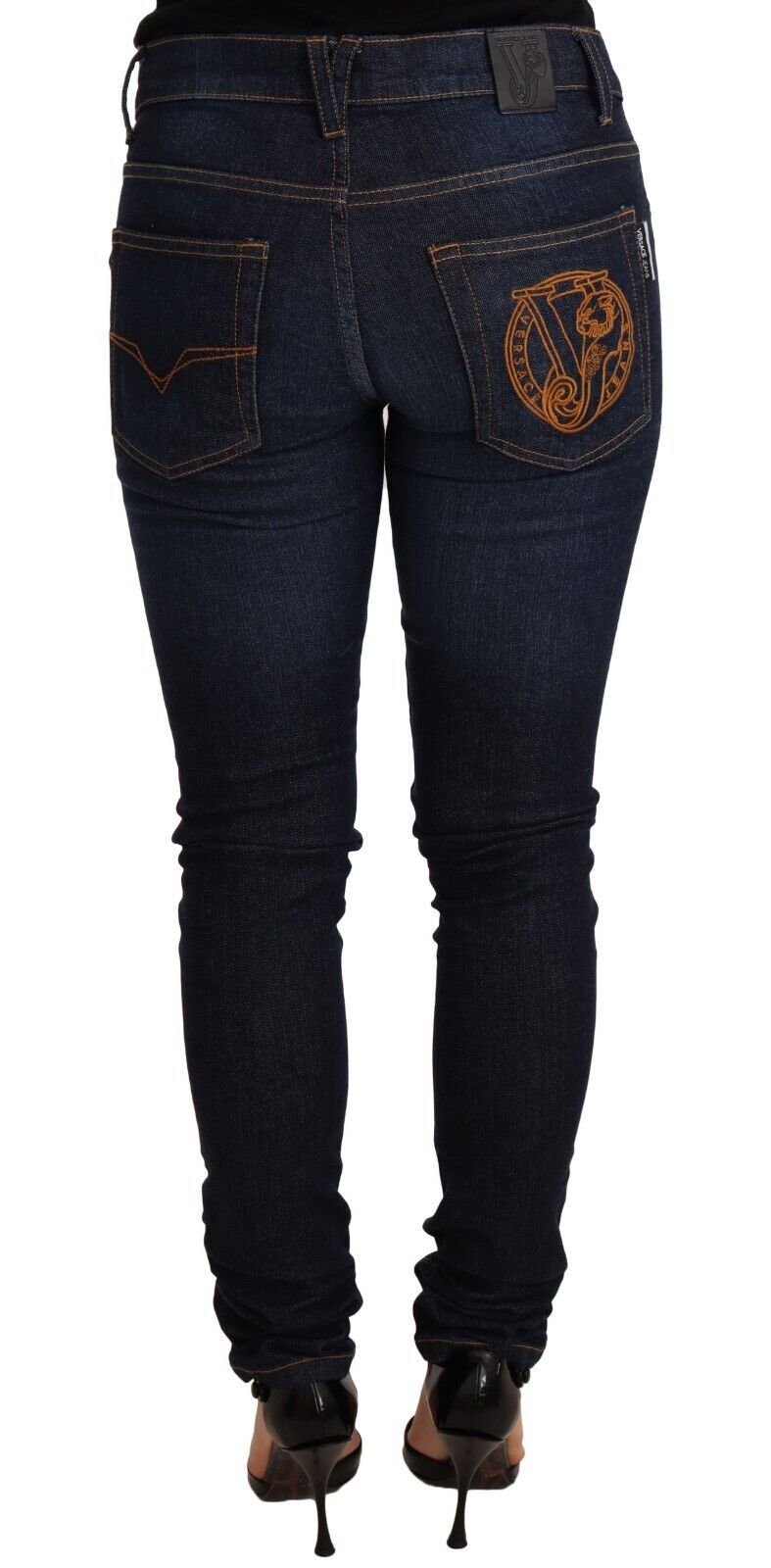 Versace Jeans Jean skinny taille basse en coton bleu foncé