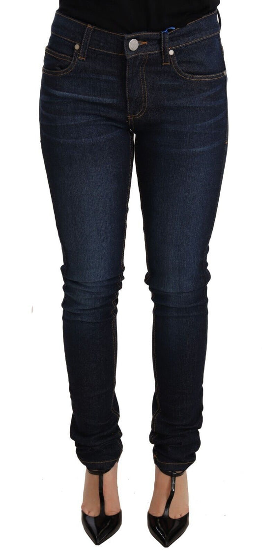 Versace Jeans Jean skinny taille basse en coton bleu foncé