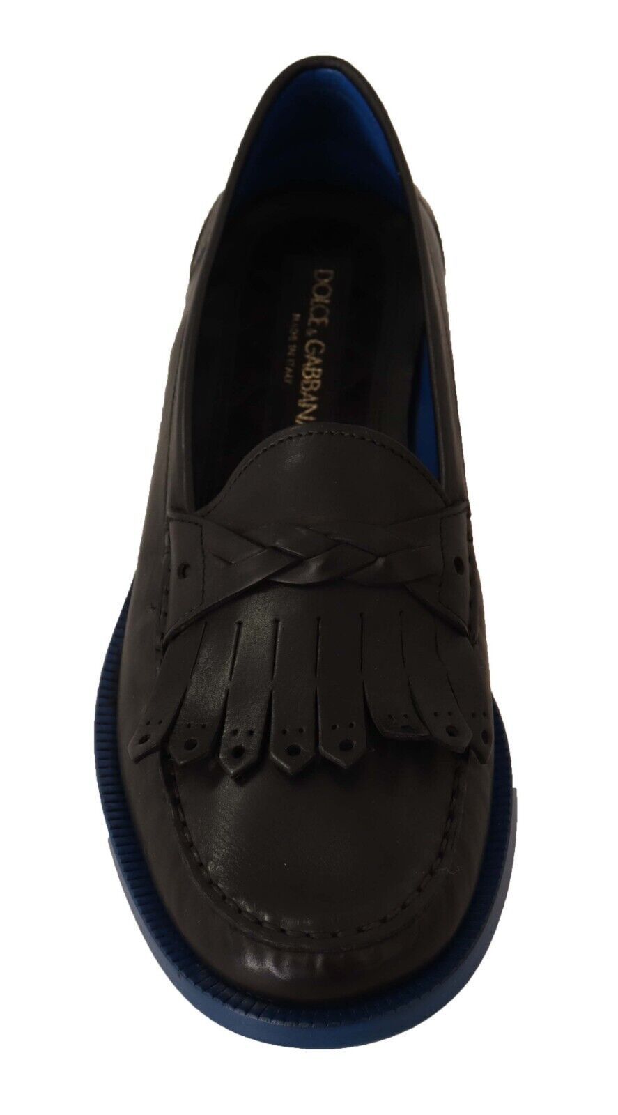 Dolce &amp; Gabbana Slip-on-Slipper aus schwarzem Leder mit Quasten