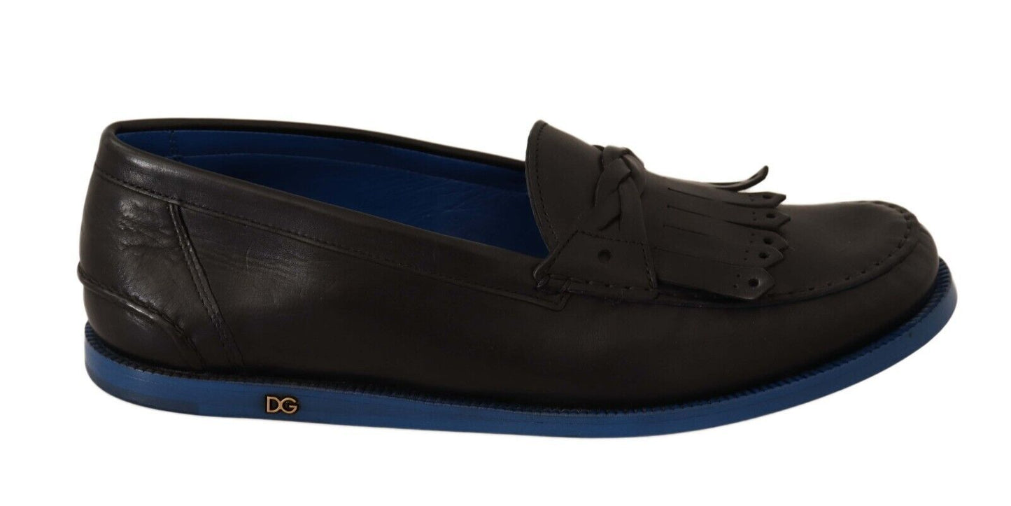 Dolce &amp; Gabbana Slip-on-Slipper aus schwarzem Leder mit Quasten