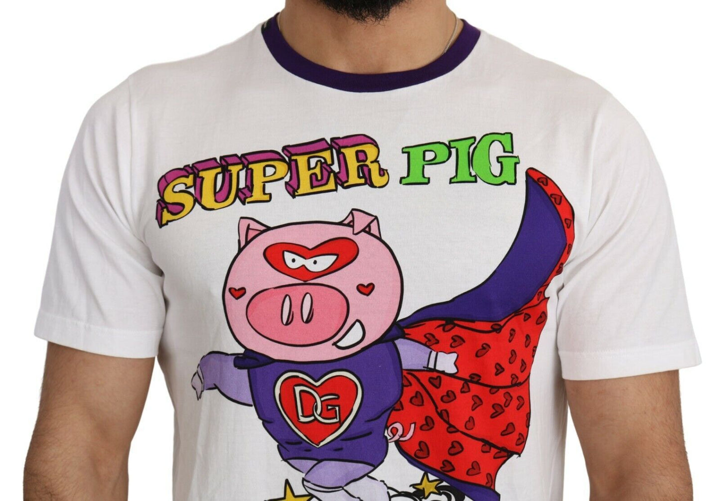 Dolce &amp; Gabbana T-shirt Super Power Pig en coton blanc