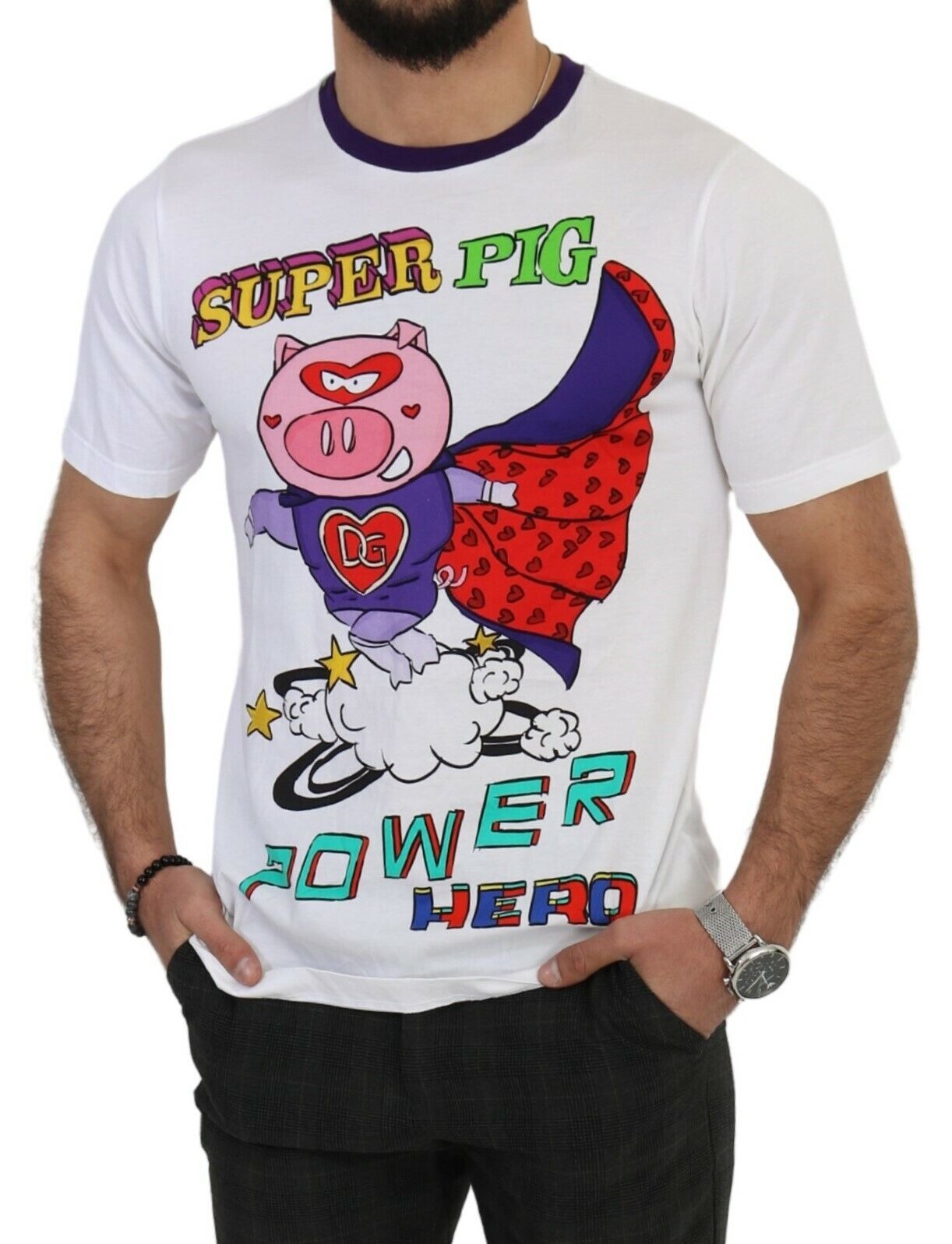 Dolce &amp; Gabbana T-shirt Super Power Pig en coton blanc