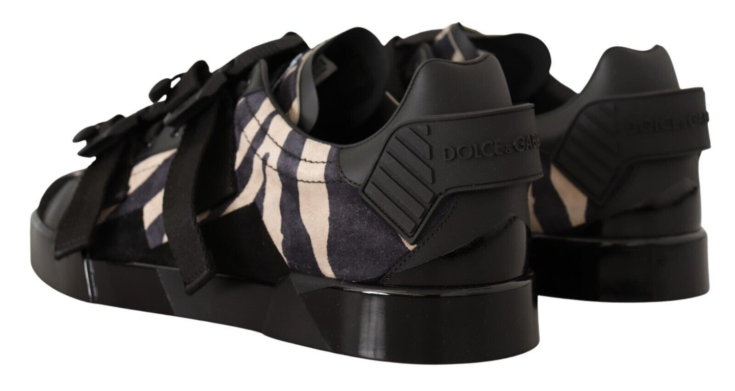 Dolce &amp; Gabbana Schwarz-weiße Zebra-Wildleder-Gummi-Sneakers