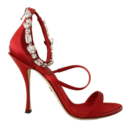 Dolce &amp; Gabbana Sandales à cristaux de satin rouges Chaussures à talons Keira