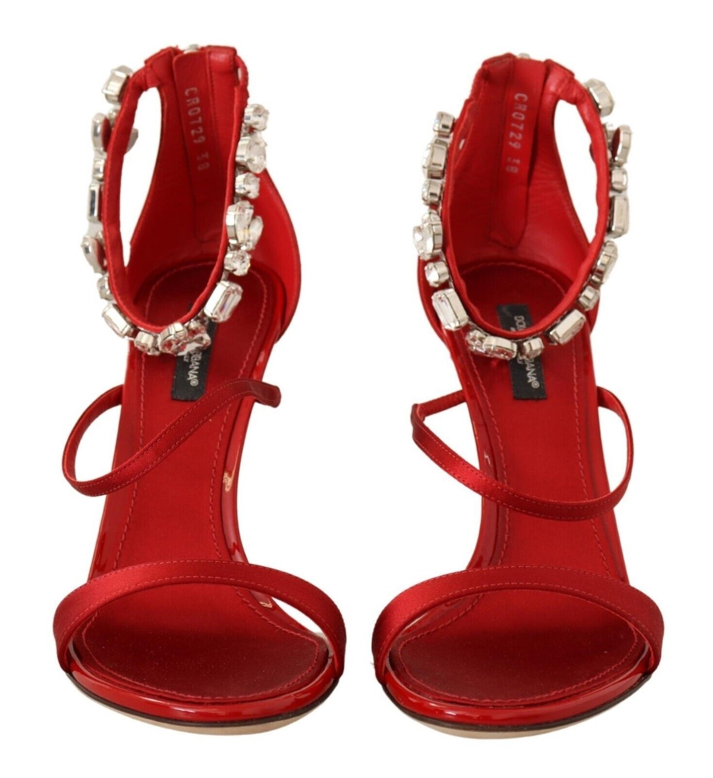 Dolce &amp; Gabbana Sandales à cristaux de satin rouges Chaussures à talons Keira