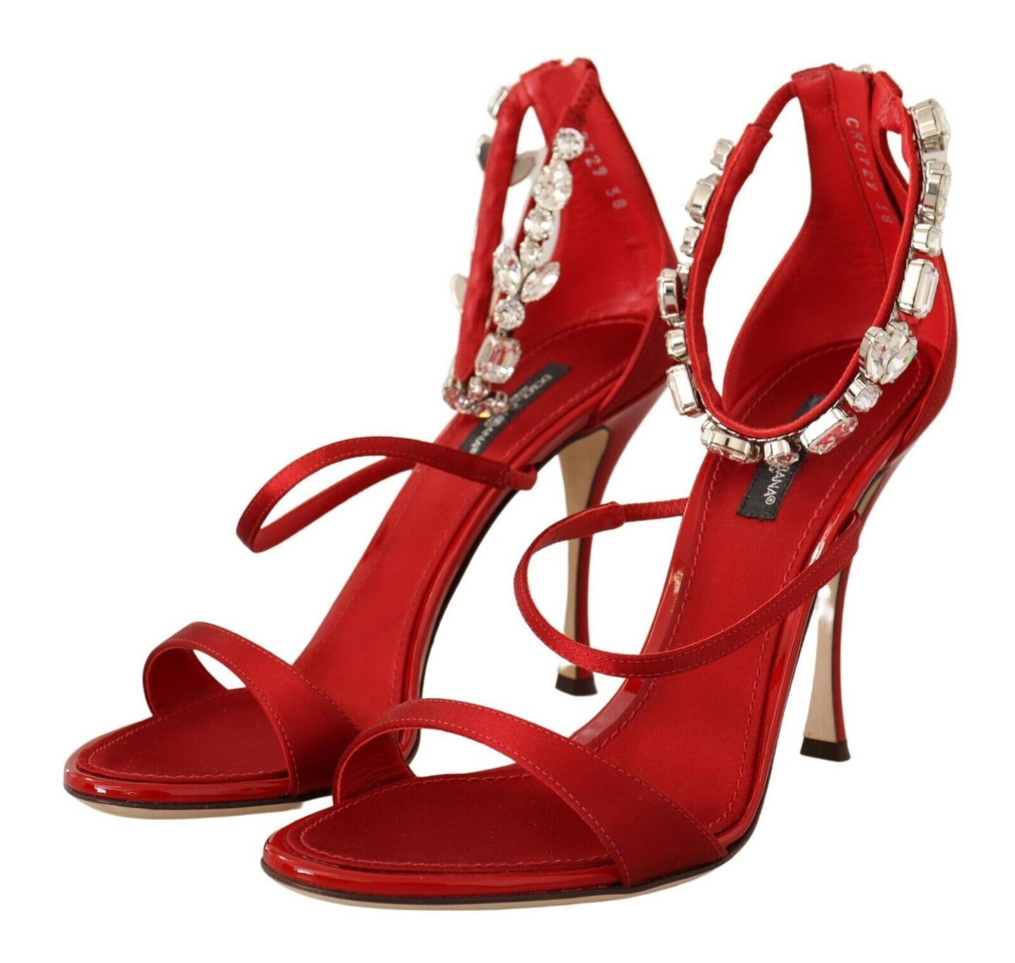 Dolce &amp; Gabbana Sandales à cristaux de satin rouges Chaussures à talons Keira