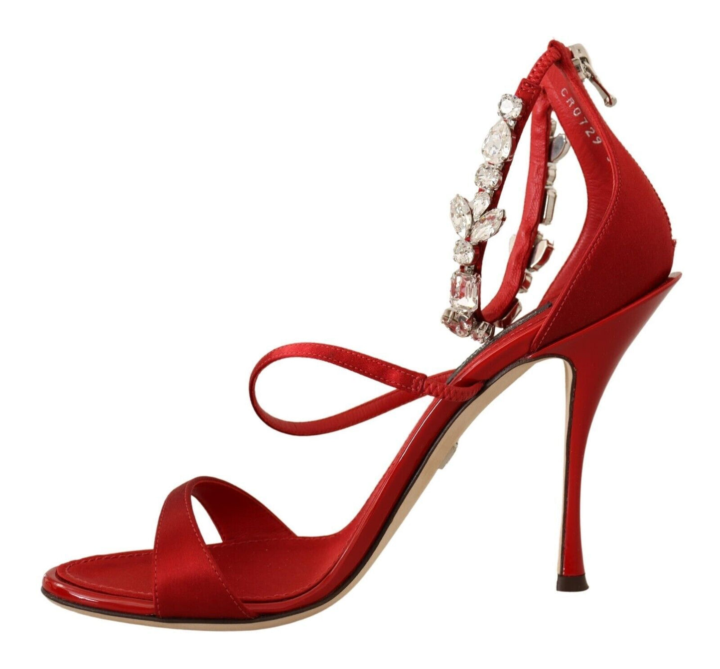 Dolce &amp; Gabbana Sandales à cristaux de satin rouges Chaussures à talons Keira