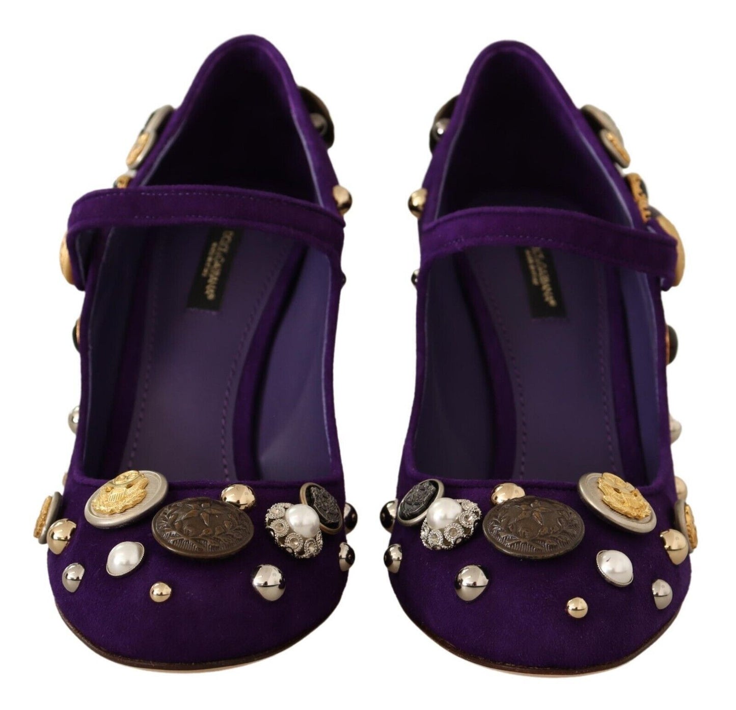 Chaussures Mary Jane à escarpins ornés en daim violet Dolce &amp; Gabbana