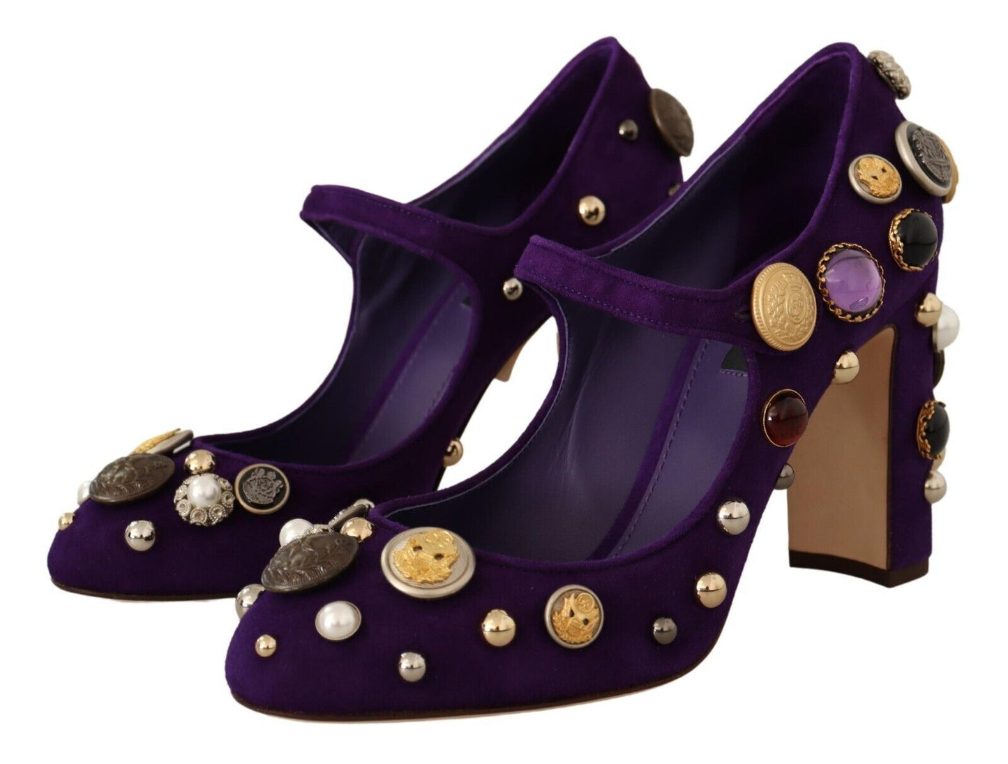 Chaussures Mary Jane à escarpins ornés en daim violet Dolce &amp; Gabbana