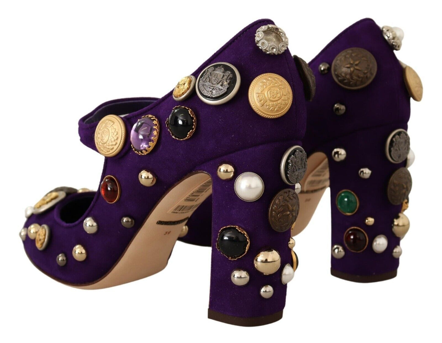 Chaussures Mary Jane à escarpins ornés en daim violet Dolce &amp; Gabbana