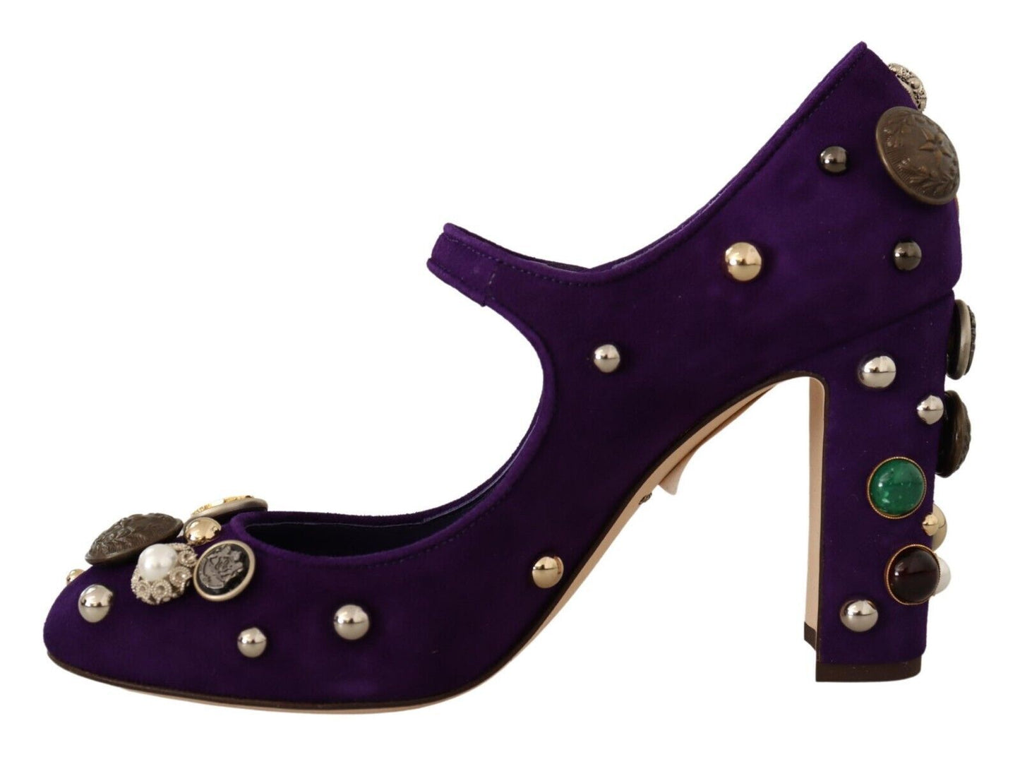 Chaussures Mary Jane à escarpins ornés en daim violet Dolce &amp; Gabbana