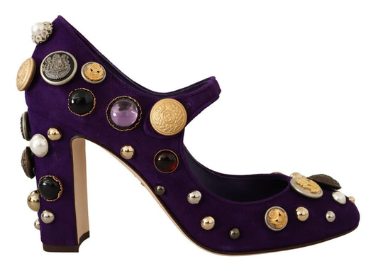 Chaussures Mary Jane à escarpins ornés en daim violet Dolce &amp; Gabbana