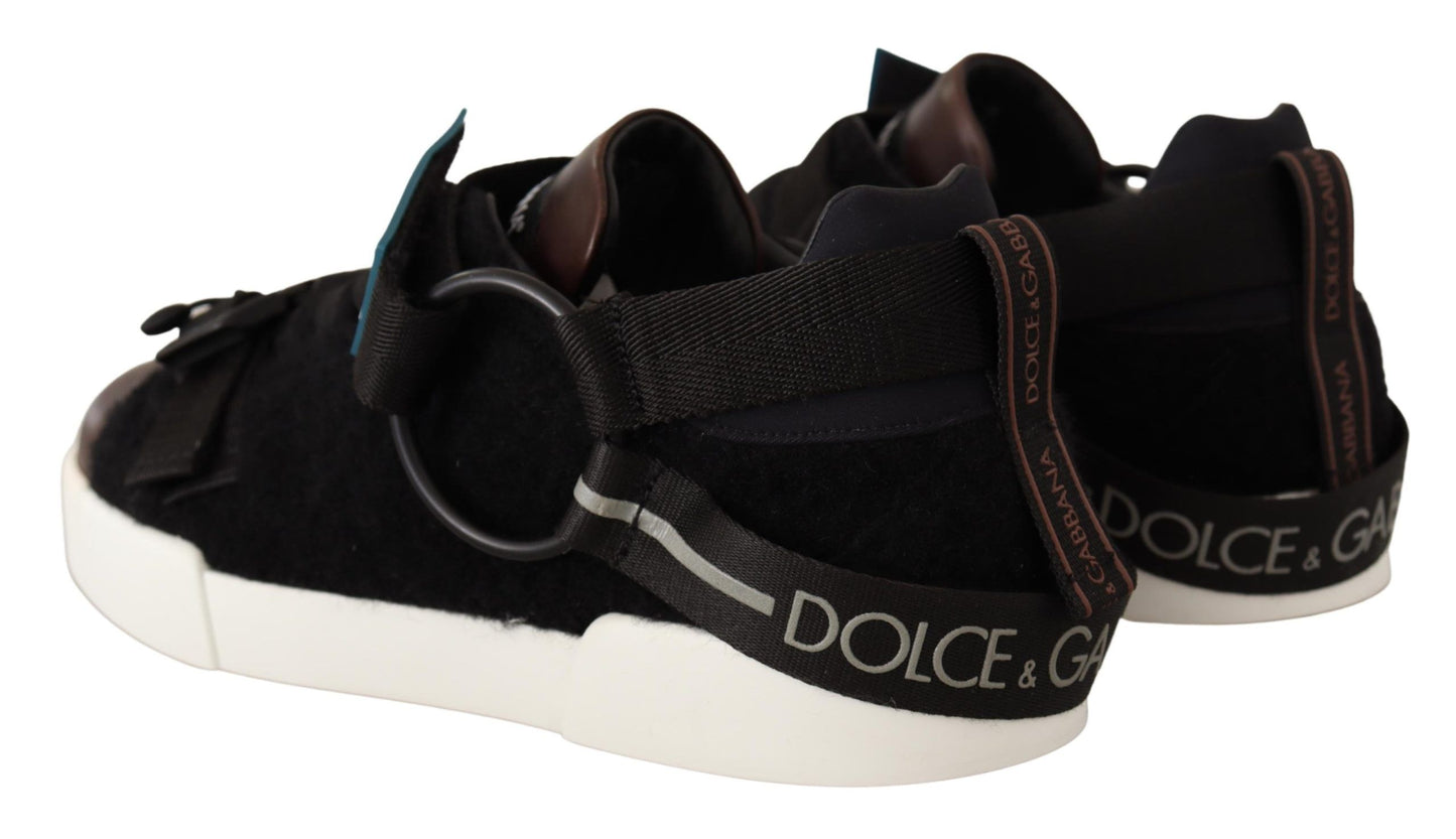 Dolce &amp; Gabbana braune Leder-Sneaker aus schwarzem Shearling