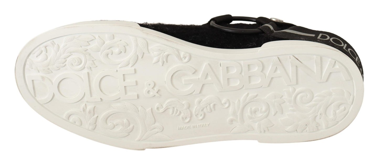 Dolce &amp; Gabbana braune Leder-Sneaker aus schwarzem Shearling