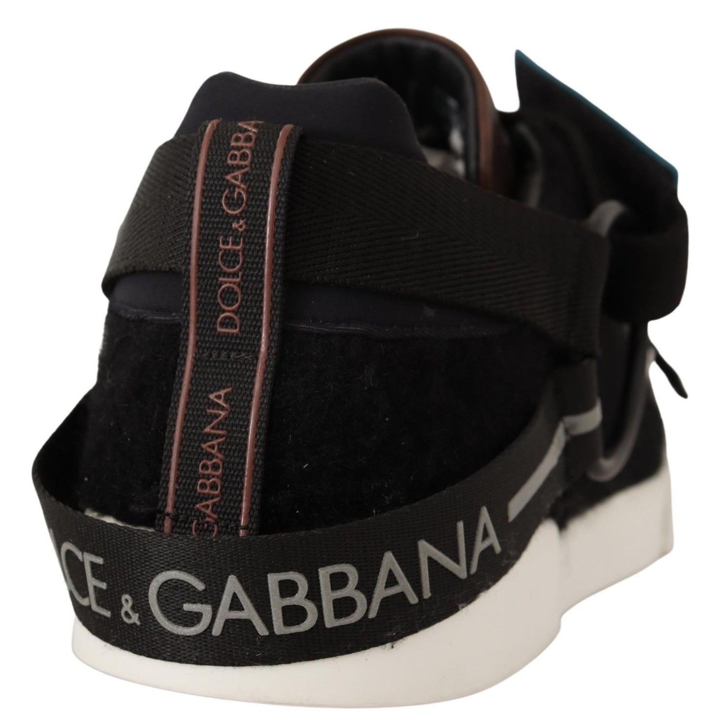 Dolce &amp; Gabbana braune Leder-Sneaker aus schwarzem Shearling