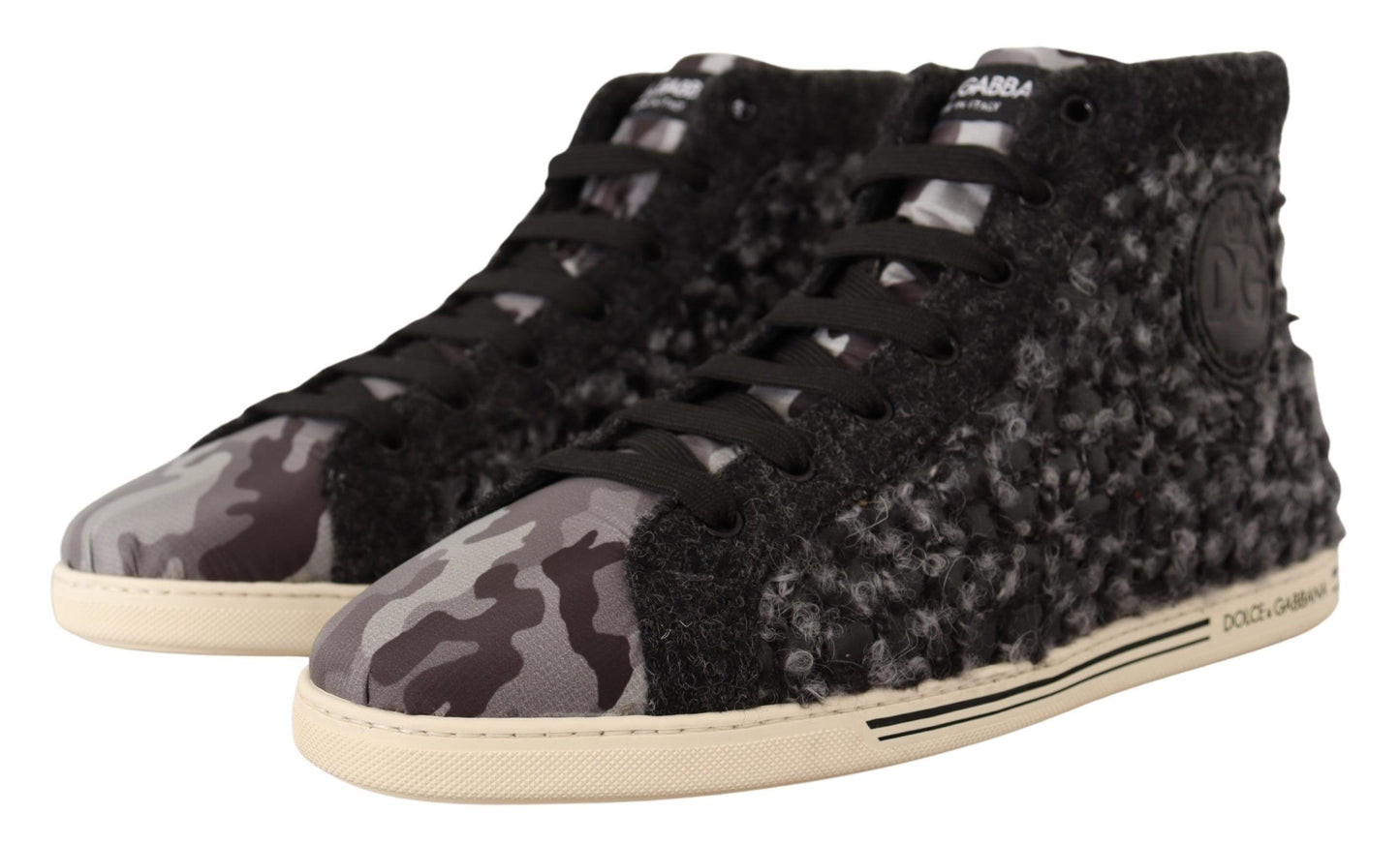 Dolce &amp; Gabbana High-Top-Sneakers aus grau-schwarzer Wolle und Baumwolle