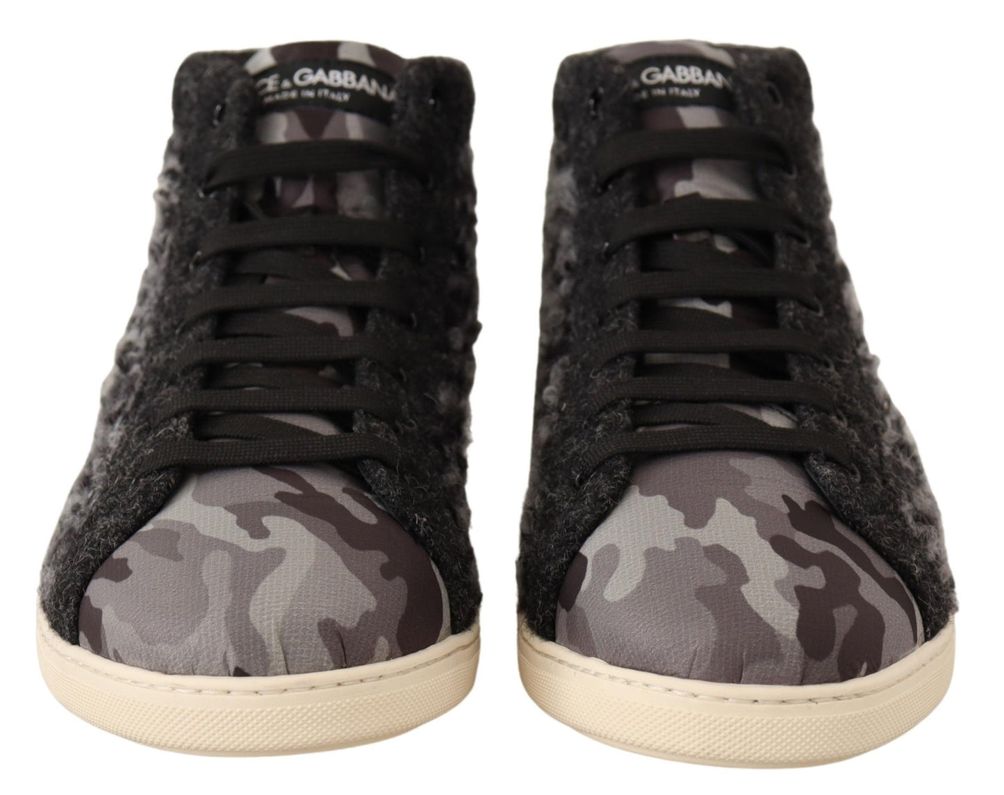 Dolce &amp; Gabbana High-Top-Sneakers aus grau-schwarzer Wolle und Baumwolle