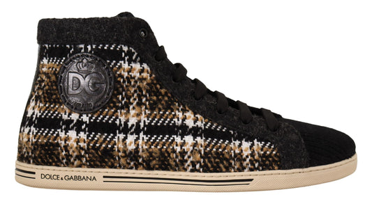 Beigebraune High-Top-Sneaker aus Wolle und Baumwolle von Dolce &amp; Gabbana