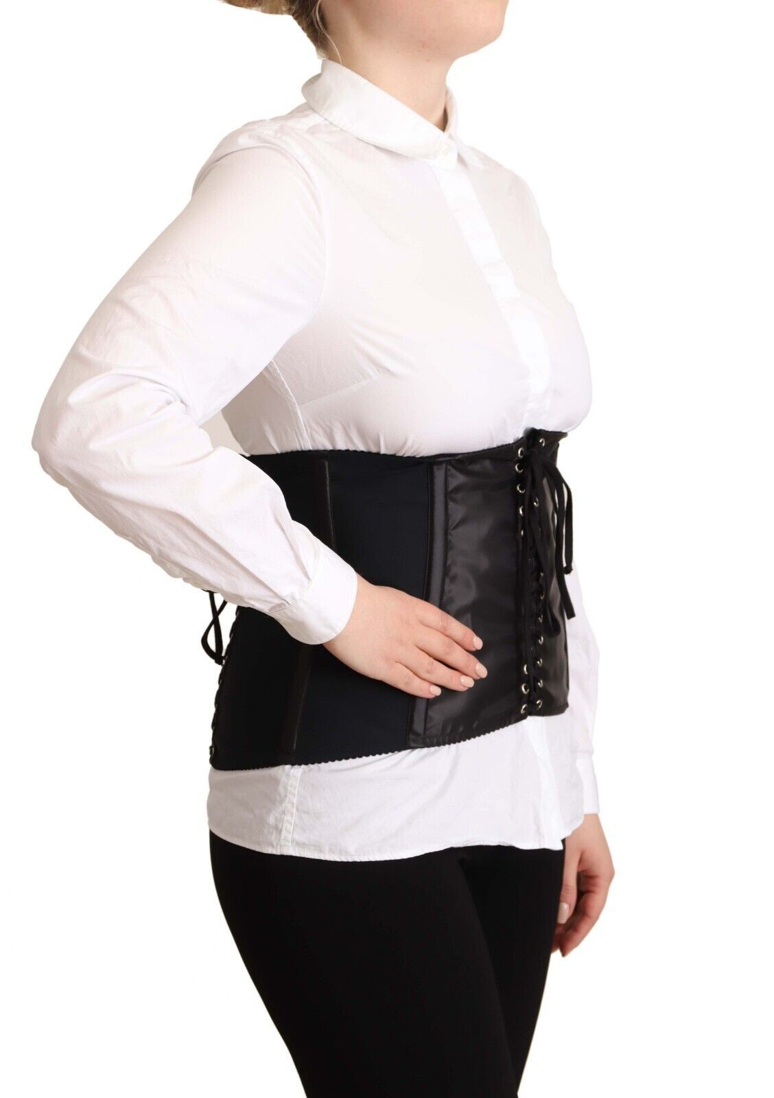 Dolce &amp; Gabbana Haut noir avec ceinture corset extensible et sangle à la taille