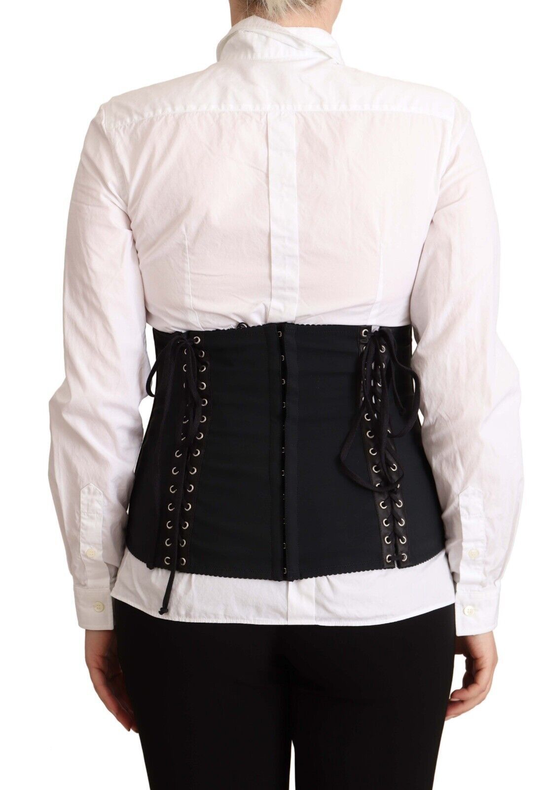 Dolce &amp; Gabbana Haut noir avec ceinture corset extensible et sangle à la taille