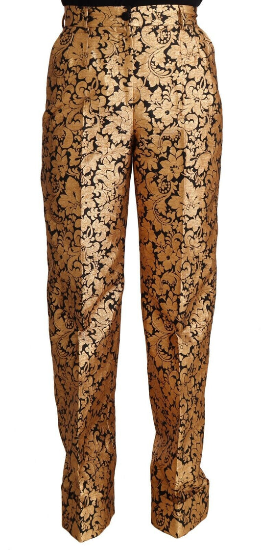 Dolce &amp; Gabbana Pantalon droit en polyester jacquard floral doré