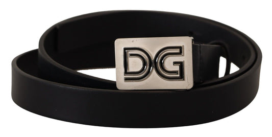 Dolce &amp; Gabbana Ceinture à boucle avec logo DG argenté en cuir noir