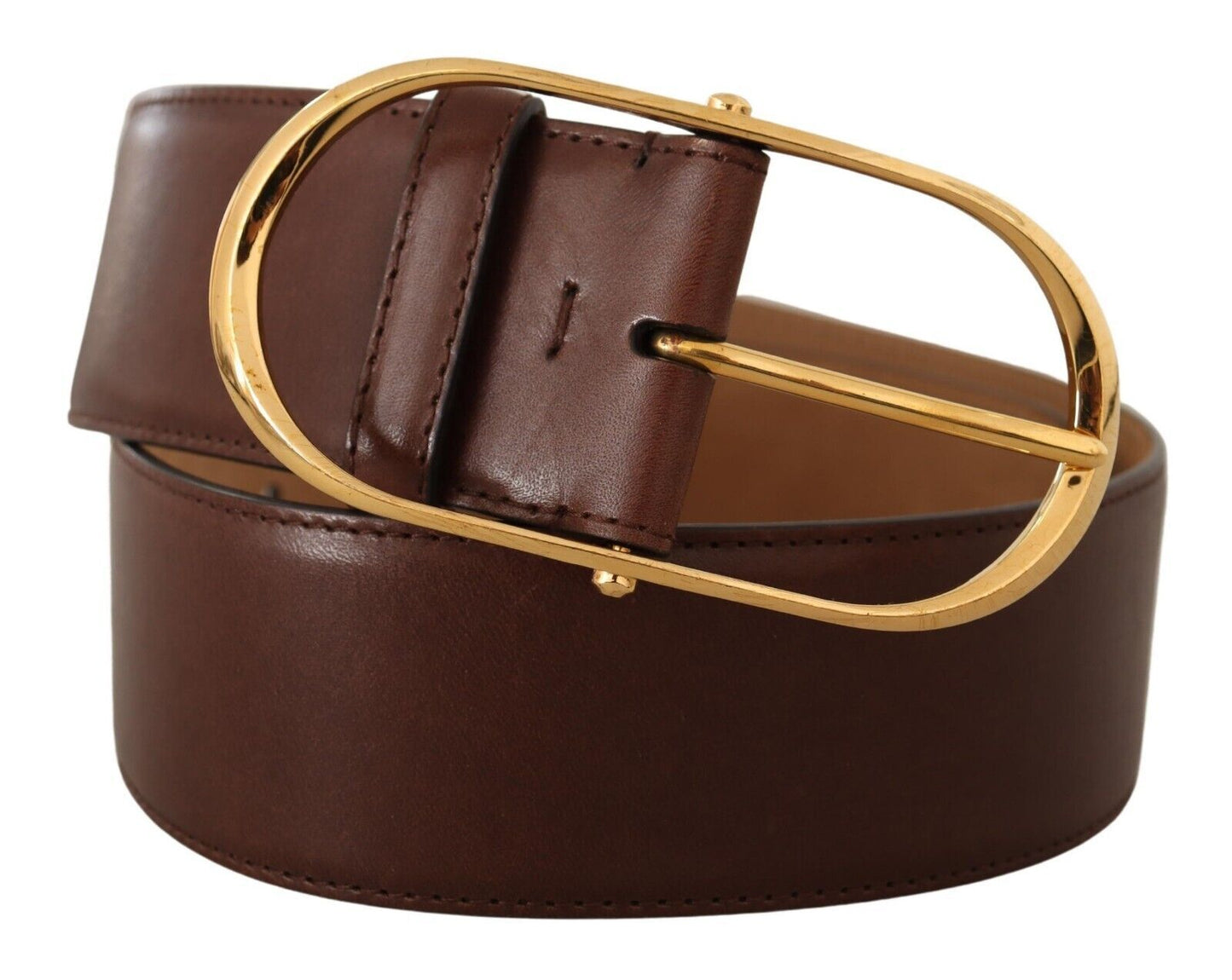 Dolce &amp; Gabbana Ceinture à boucle ovale en cuir marron et métal doré