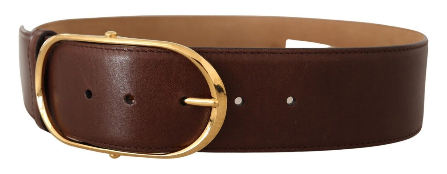 Dolce &amp; Gabbana Ceinture à boucle ovale en cuir marron et métal doré