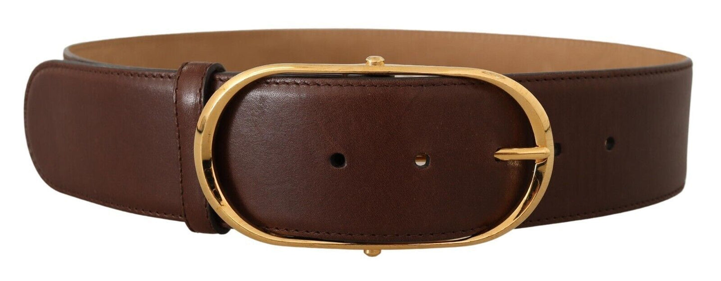 Dolce &amp; Gabbana Ceinture à boucle ovale en cuir marron et métal doré