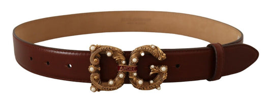 Dolce &amp; Gabbana Ceinture Amore en cuir marron avec boucle avec logo en laiton