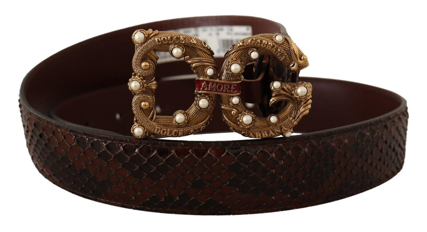 Dolce &amp; Gabbana Ceinture Amore en cuir exotique marron à boucle avec logo