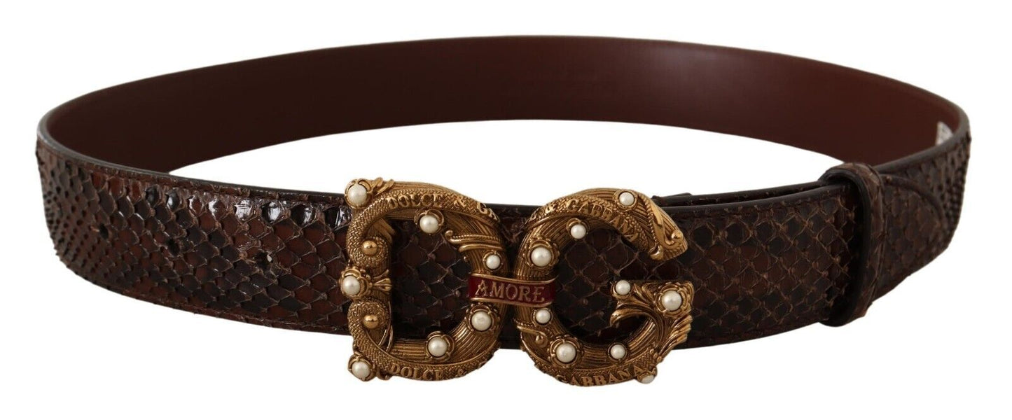 Dolce &amp; Gabbana Ceinture Amore en cuir exotique marron à boucle avec logo