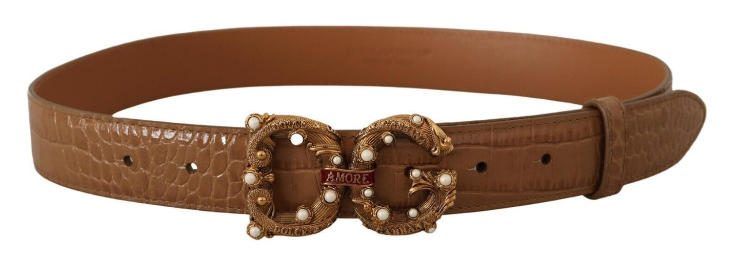 Dolce &amp; Gabbana Ceinture Amore en cuir à motif crocodile marron avec logo