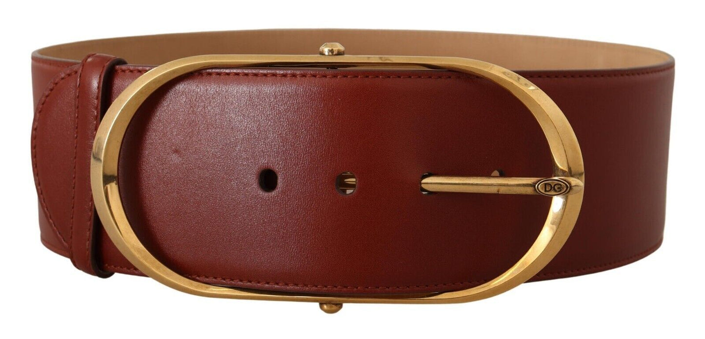 Dolce &amp; Gabbana Kastanienbrauner Leder-Gold-Metall-Gürtel mit ovaler Schnalle