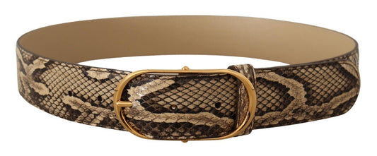 Dolce &amp; Gabbana Ceinture à boucle ovale dorée en cuir exotique marron