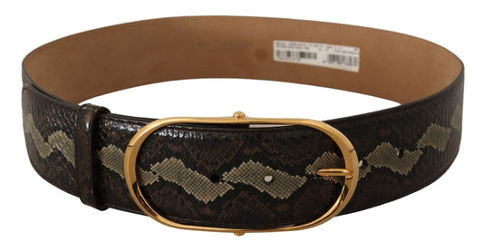 Dolce &amp; Gabbana Ceinture à boucle ovale dorée en cuir exotique marron