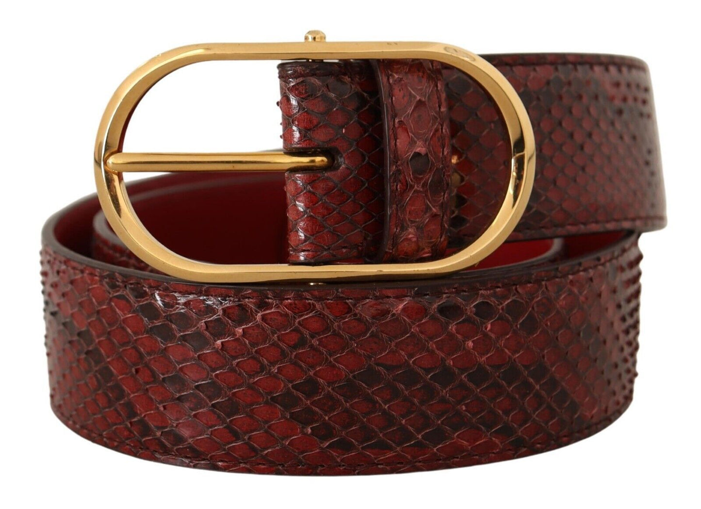 Dolce &amp; Gabbana Ceinture à boucle ovale en cuir exotique rouge doré