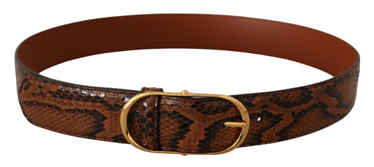 Dolce &amp; Gabbana Ceinture à boucle ovale dorée en cuir exotique marron