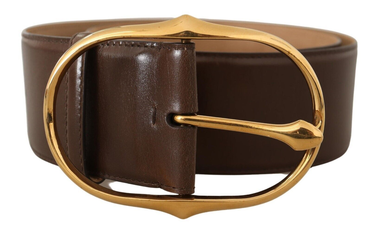 Dolce &amp; Gabbana Ceinture à boucle ovale en cuir marron et métal doré