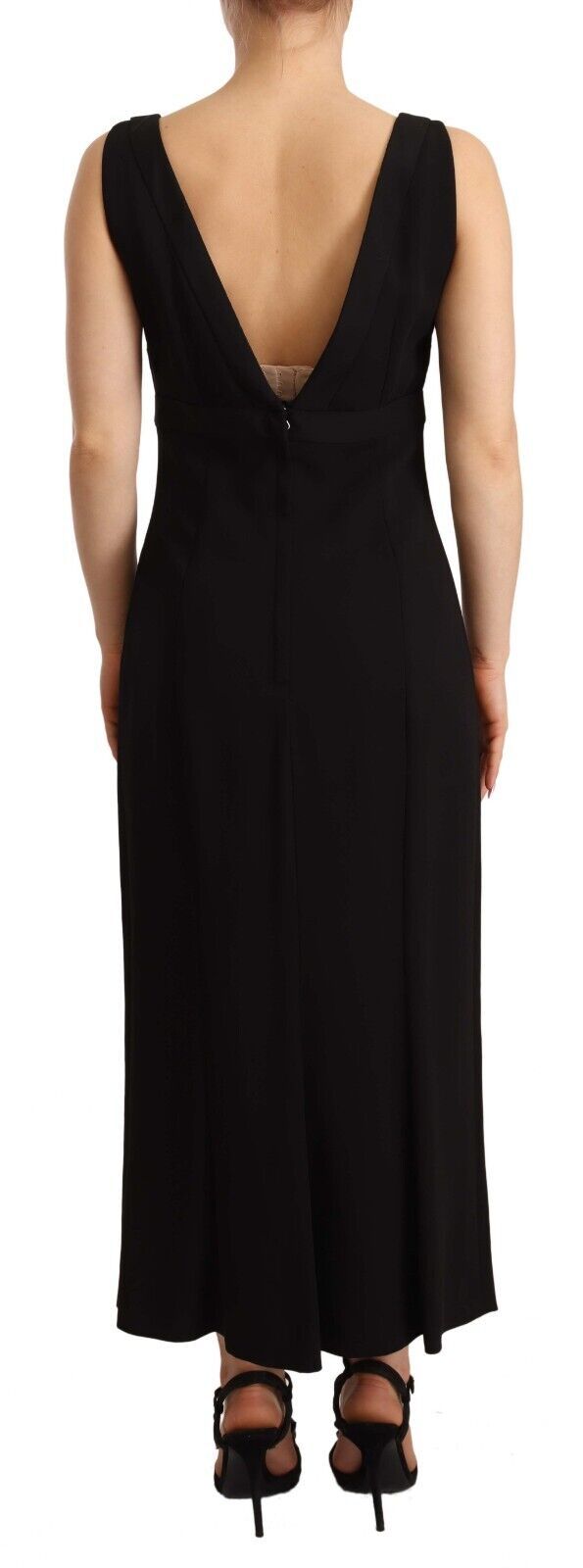 Dolce &amp; Gabbana Robe midi fourreau extensible en soie noire avec fente latérale