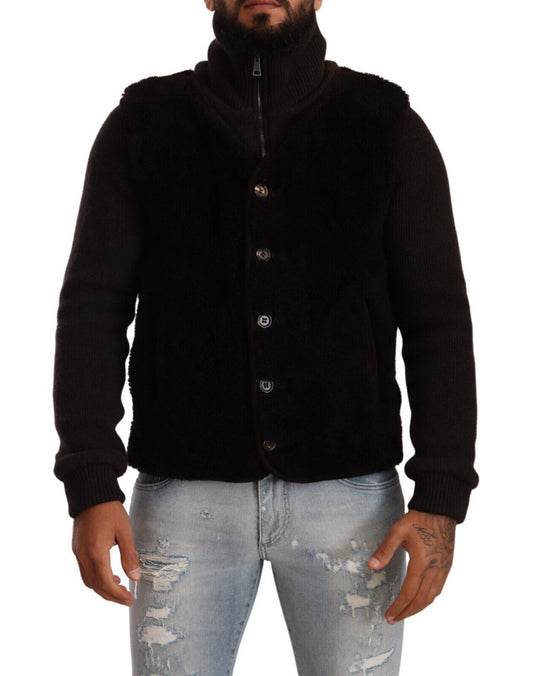 Dolce &amp; Gabbana Herren-Manteljacke aus schwarzem Leder mit Rollkragen