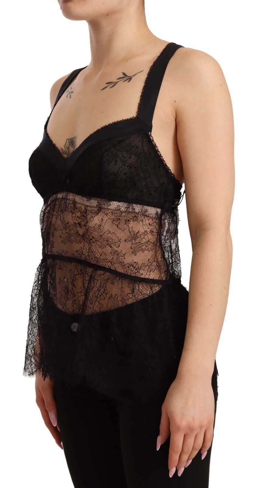 Dolce &amp; Gabbana Haut de lingerie en nylon et dentelle de soie noire