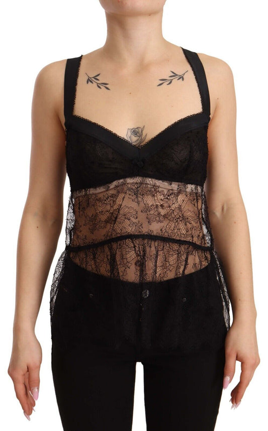 Dolce &amp; Gabbana Haut de lingerie en nylon et dentelle de soie noire