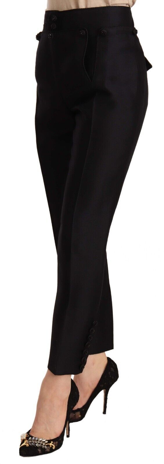 Dsquared² Pantalon court taille haute noir orné de boutons