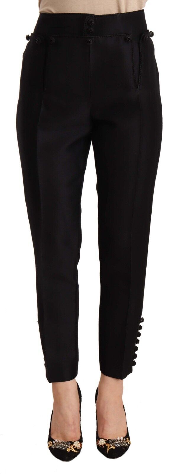 Dsquared² Pantalon court taille haute noir orné de boutons