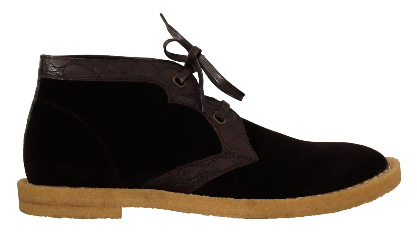 Dolce &amp; Gabbana Braune Samtstiefel aus exotischem Leder